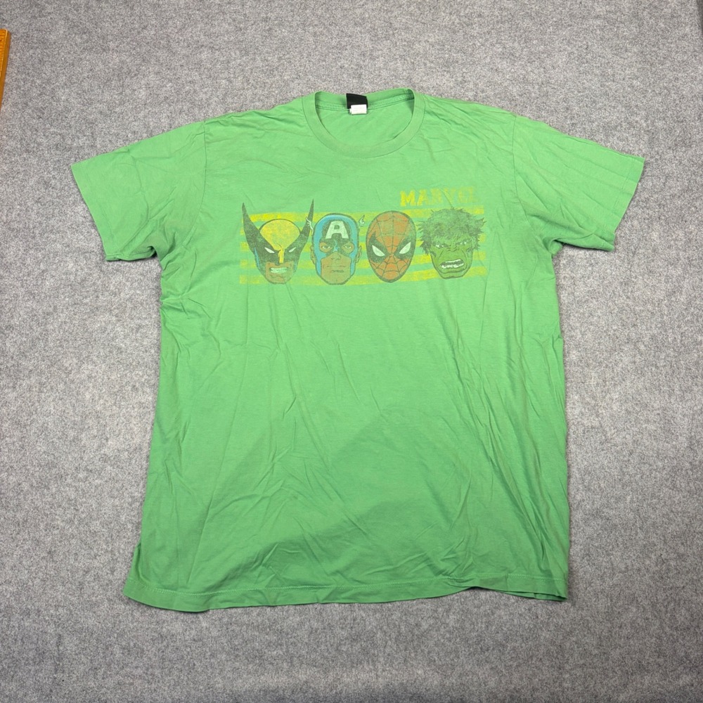 Marvel Comics Mad Engine Green T-Shirt Mens 2XL Wolverine Spiderman Hulk Cap